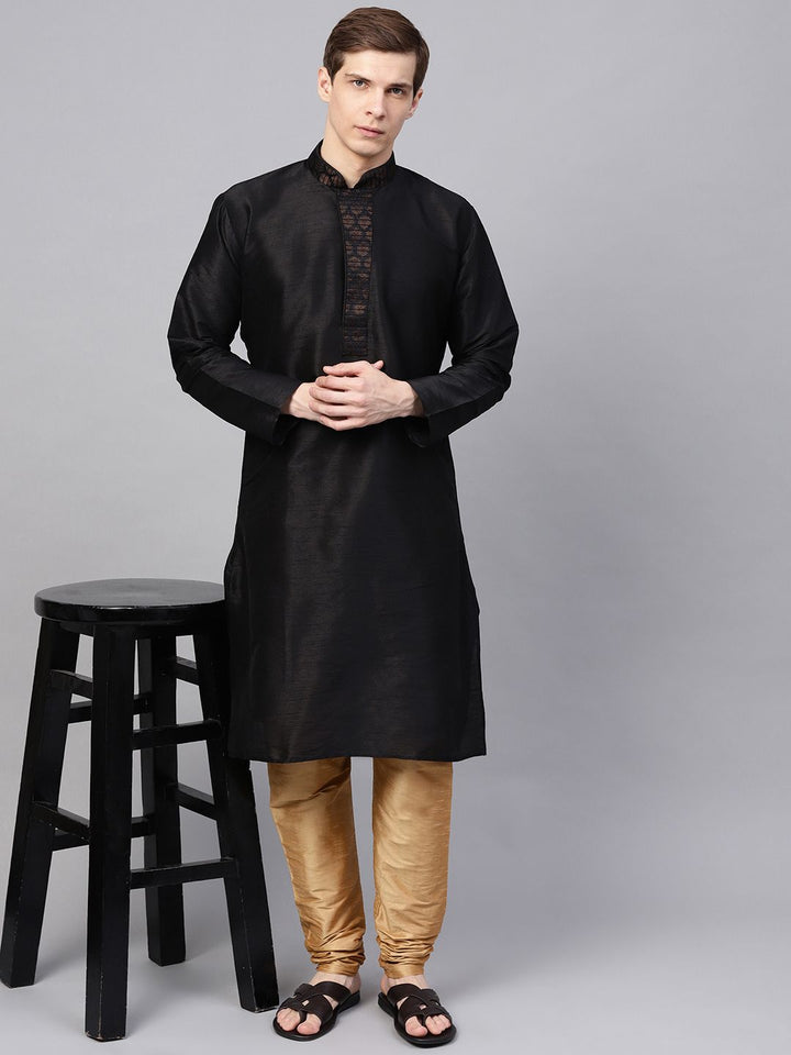 SOJANYA Men Black Yoke Design Straight Kurta
