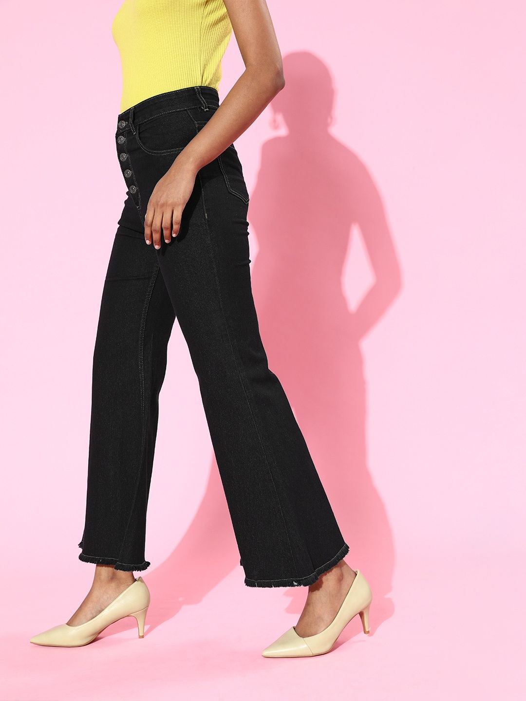 SASSAFRAS Women Black Wide Leg High-Rise Jeans