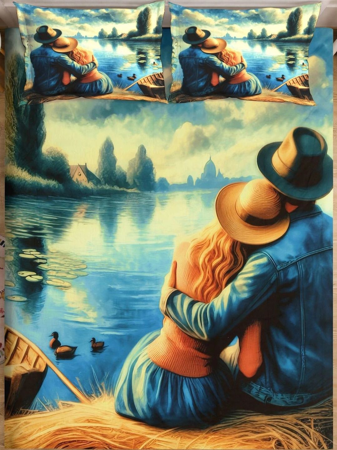 Moda Rapido X KLOTTHE Blue & Brown 400 TC King Bedsheet with 2 Pillow Covers