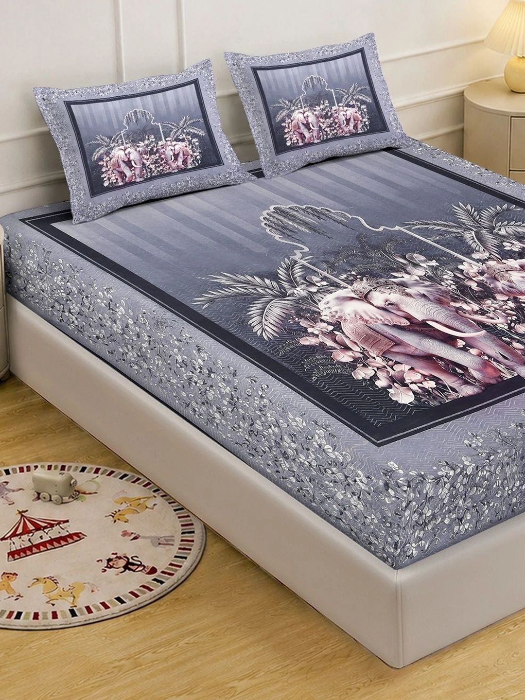 KLOTTHE Grey 400 TC King Bedsheet with 2 Pillow Covers