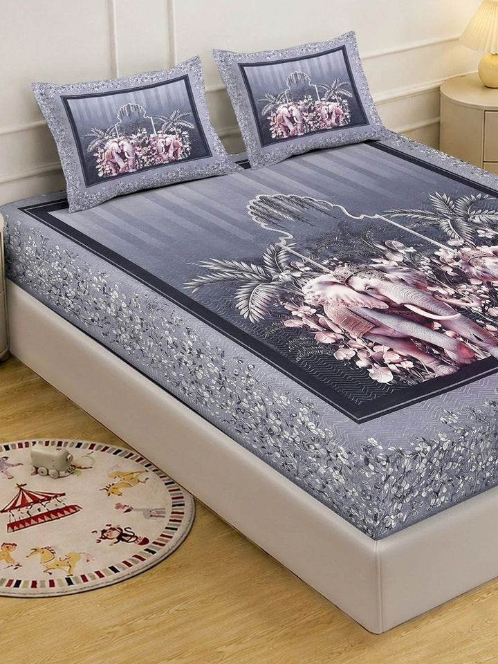 KLOTTHE Grey 400 TC King Bedsheet with 2 Pillow Covers