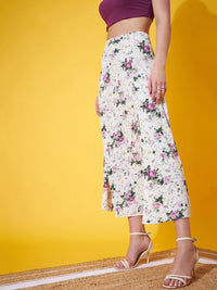 Berrylush Floral Printed High Rise A-Line Midi Skirt