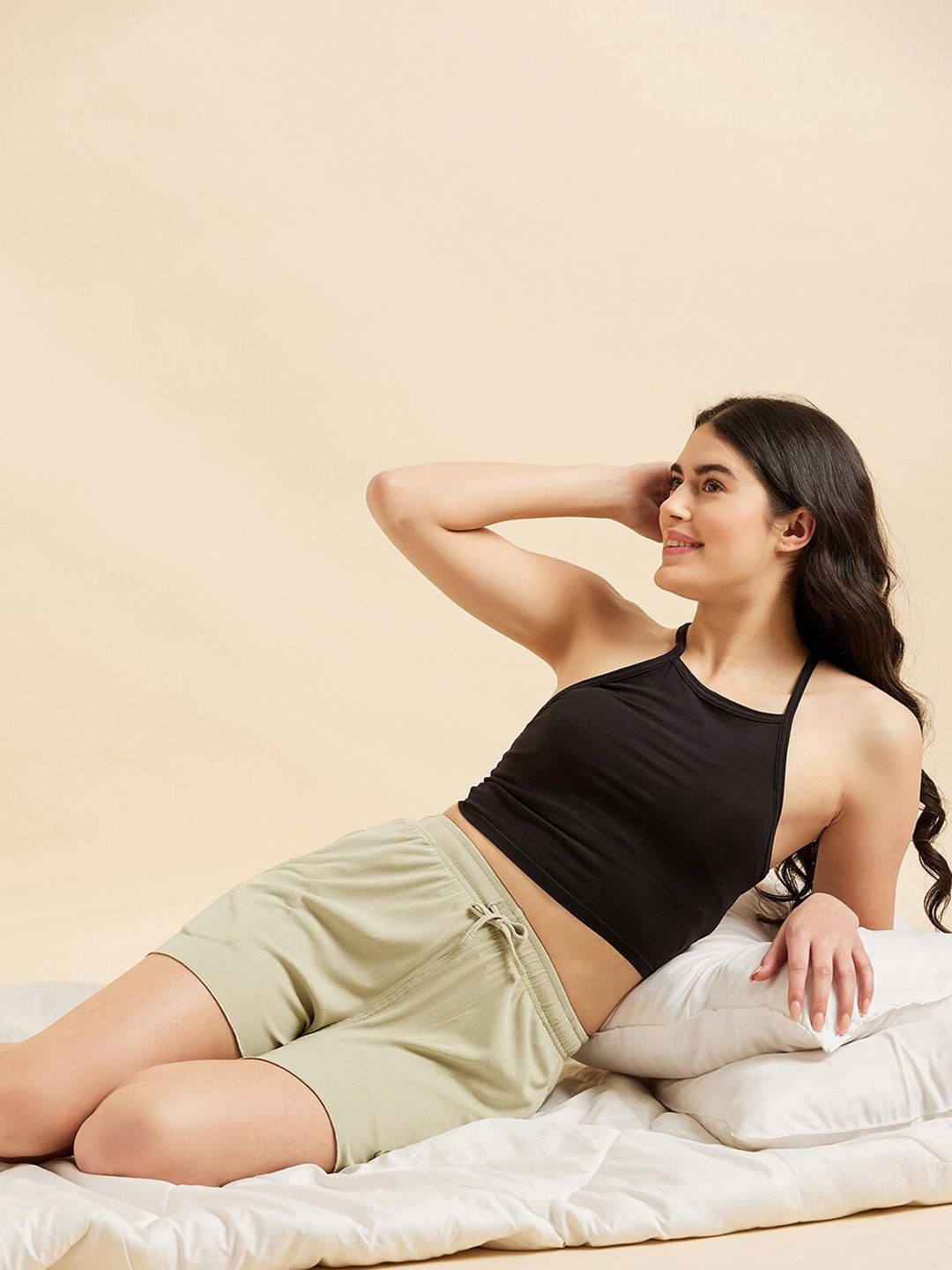 Sweet Dreams Women Green Mid-Rise Lounge Shorts