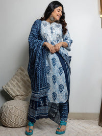 Libas Women White Paisley Motifs Printed Pure Cotton Kurta with Trousers & With Dupatta