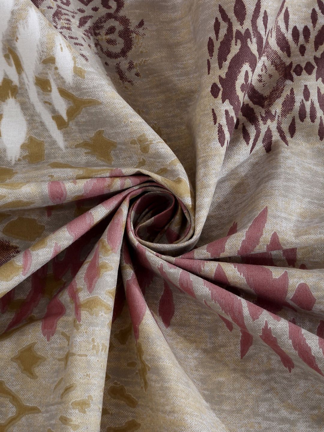 KLOTTHE Beige & Brown Printed Pure Cotton 400 TC Fitted Single Bedsheet With Pillow Cover