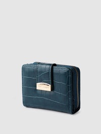 Lino Perros Women Teal Blue Croc Textured Two Fold Wallet