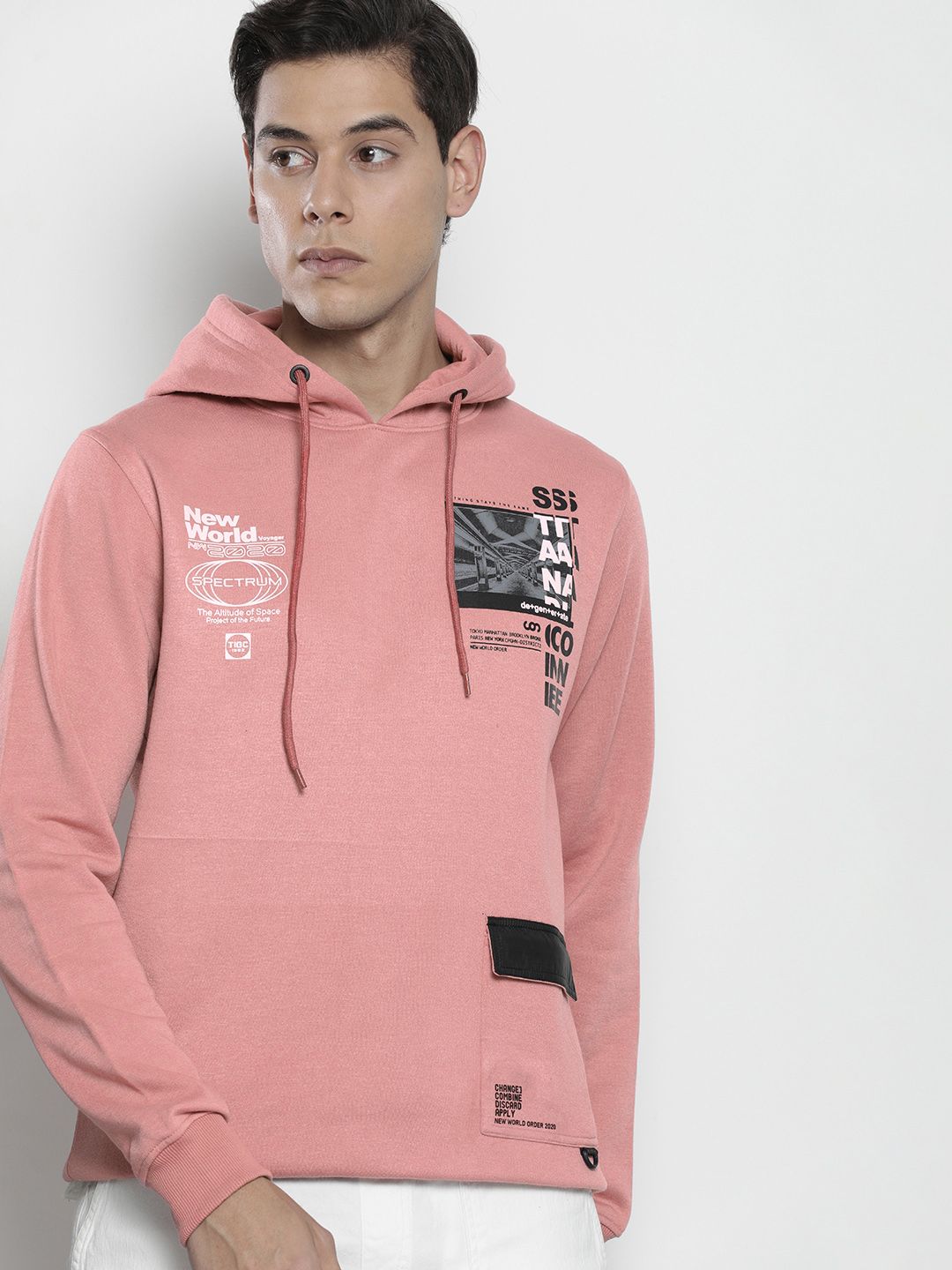 The Indian Garage Co Men Pink Printed Hooded Sweatshirt