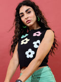 Tokyo Talkies Women Black & Green Jacquard Acrylic Crop Pullover