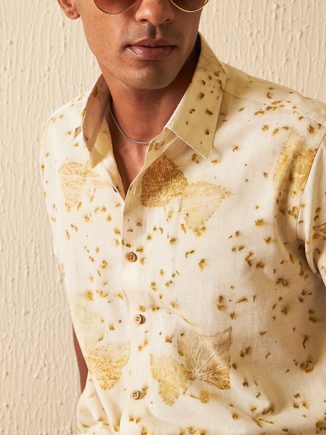 DENNISON Smart Fit Printed Spread Collar Hemp Casual Shirt