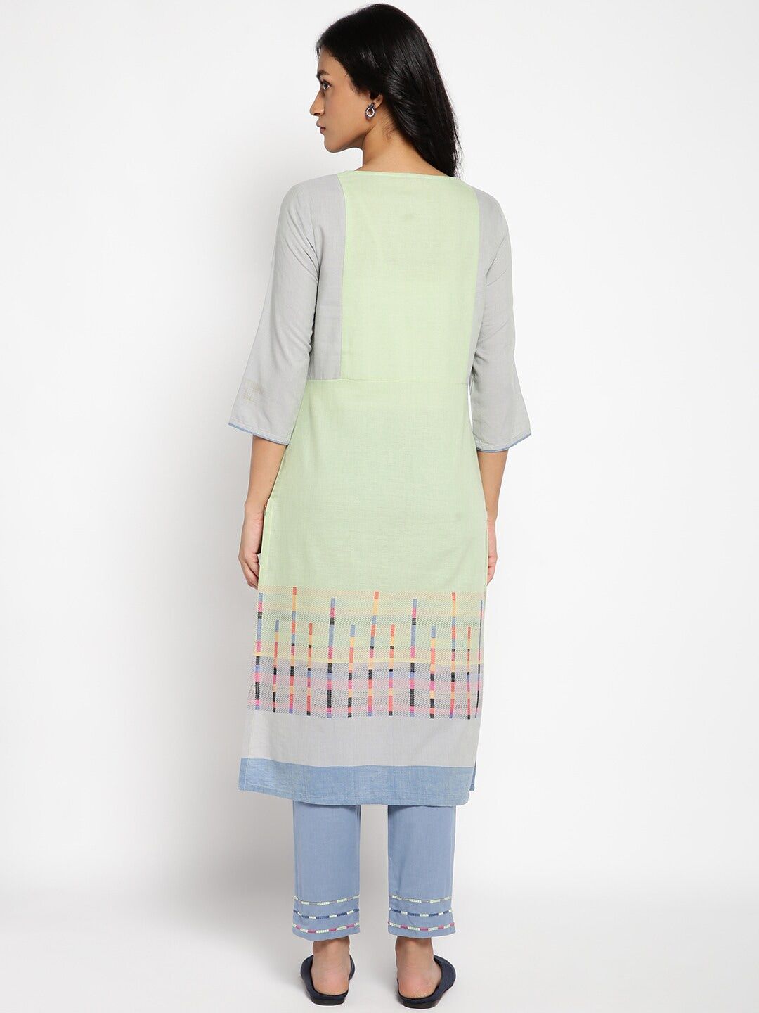 W Women Green Geometric Kurta