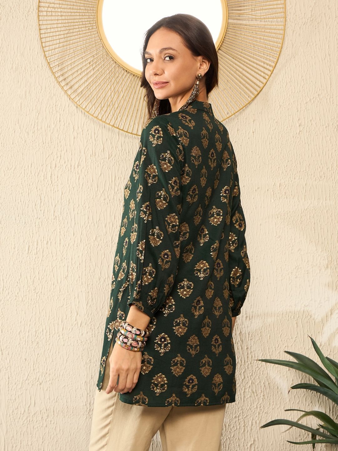 KALINI Women Ethnic Printed Mandarin Collar Regular Top
