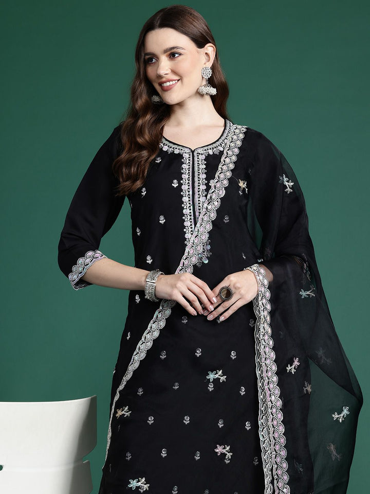 Indo Era Ethnic Motifs Embroidered Sequinned Kurta with Trousers & With Dupatta