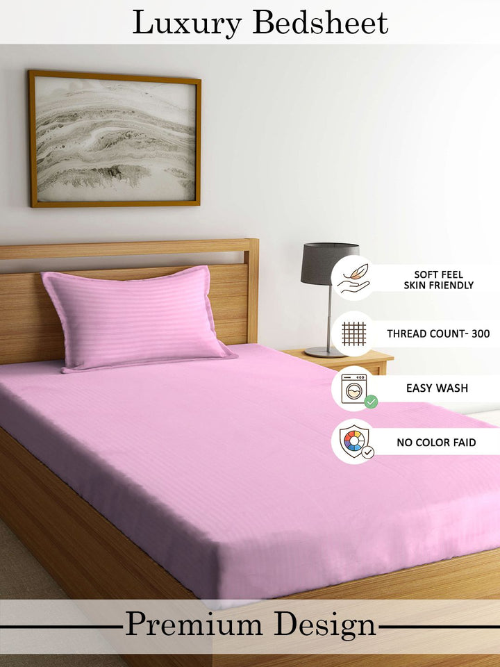 Myntra Elegant Homes Pink Striped 300 TC Single Bedsheet with 1 Pillow Covers