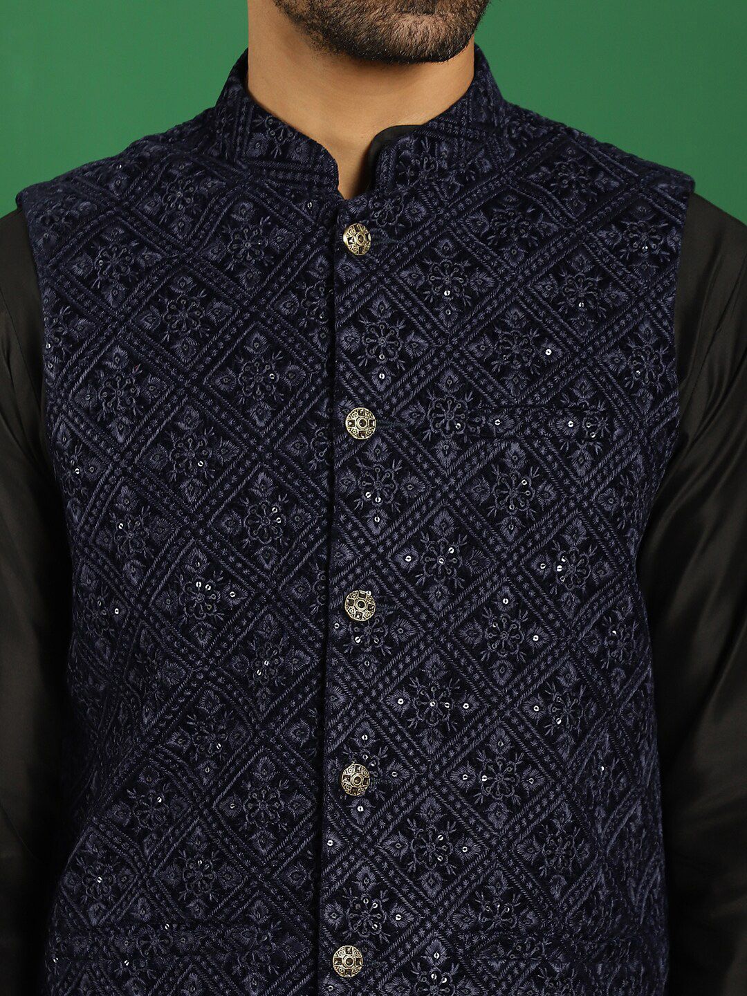 Jompers Embroidered Mandarin Collar Nehru Jackets
