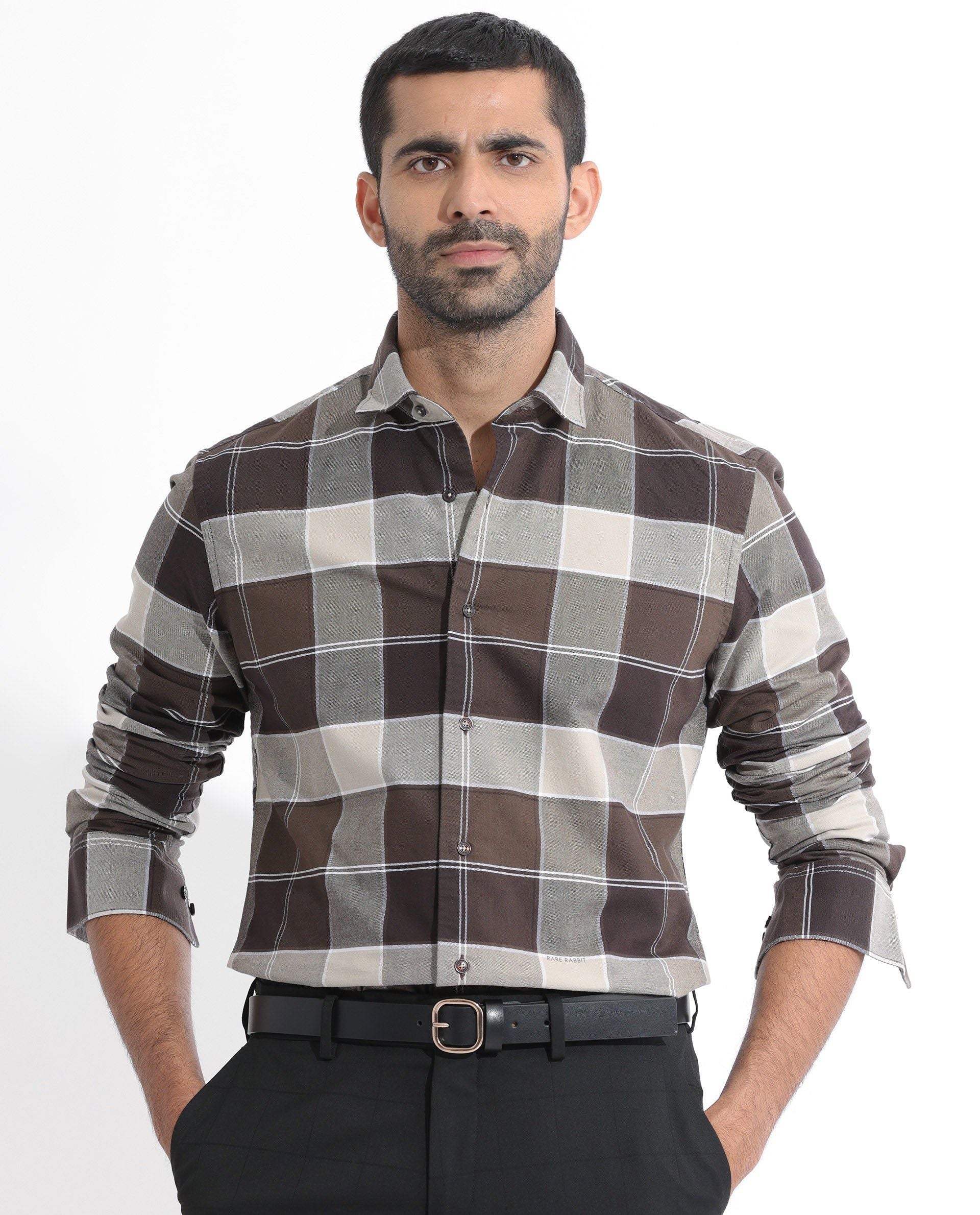 RARE RABBIT Men Newton Checked Slim Fit Classic Cotton Shirt