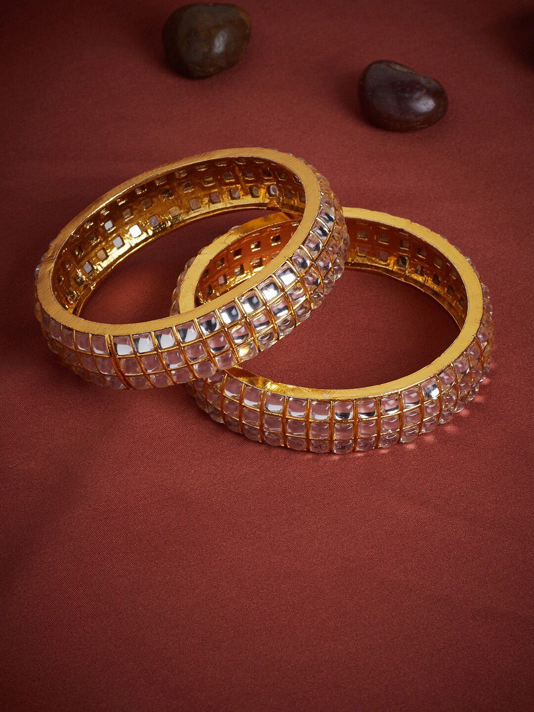 Set PANASH 2 Gelang Bertampal Batu Kundan Bersalut Emas