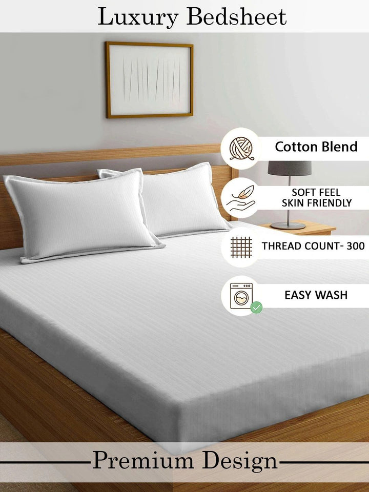 Moda Rapido X KLOTTHE White Striped 300 TC Bedsheet with 2 Pillow Covers