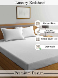 Moda Rapido X KLOTTHE White Striped 300 TC Bedsheet with 2 Pillow Covers