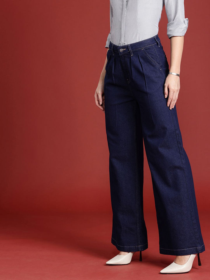 all about you Women Wide Leg High-Rise Pleated Stretchable Jeans