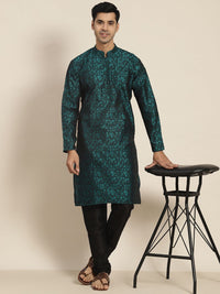 SOJANYA Men Teal Green & Black Jacquard Kurta