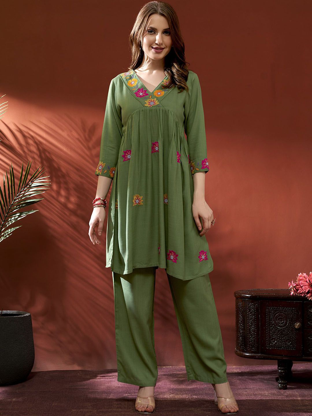 Anouk Embroidered Tunic With Palazzos Co-Ords