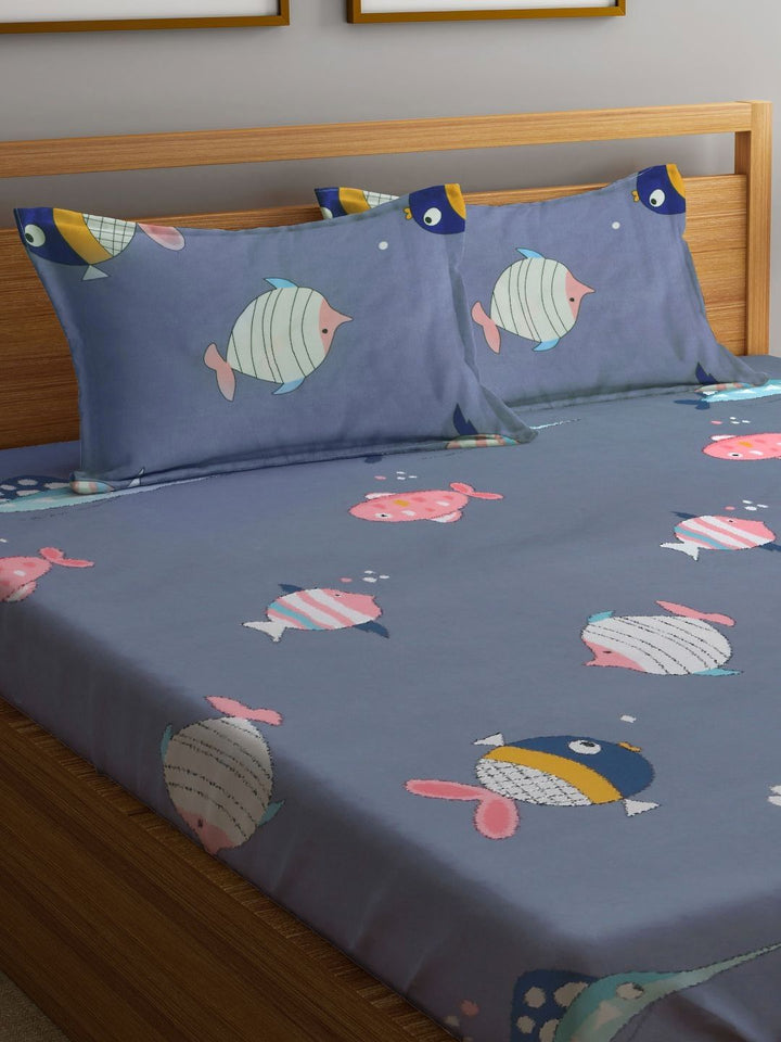 Myntra Elegant Homes Blue Printed 300 TC King Bedsheet Set 2.50 m x 2.20 m