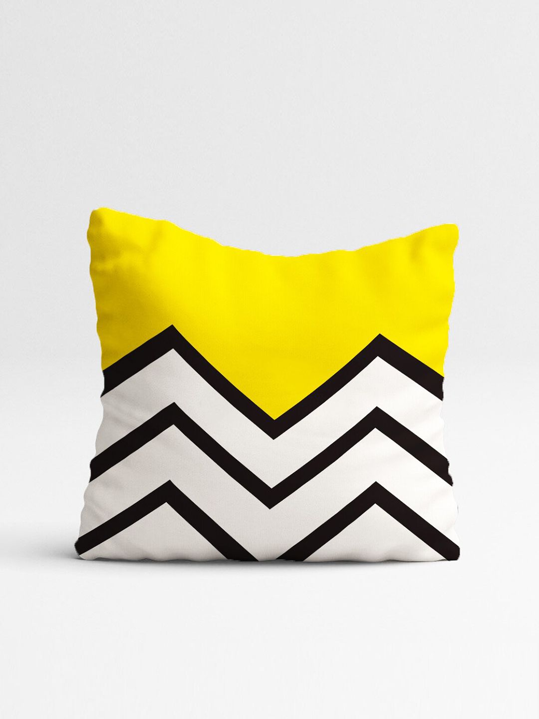 STITCHNEST Set of 5 Yellow & Black Geometric Square Cushion Covers
