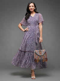 Miss Chase Floral Printed Flared Sleeve Maxi Dress