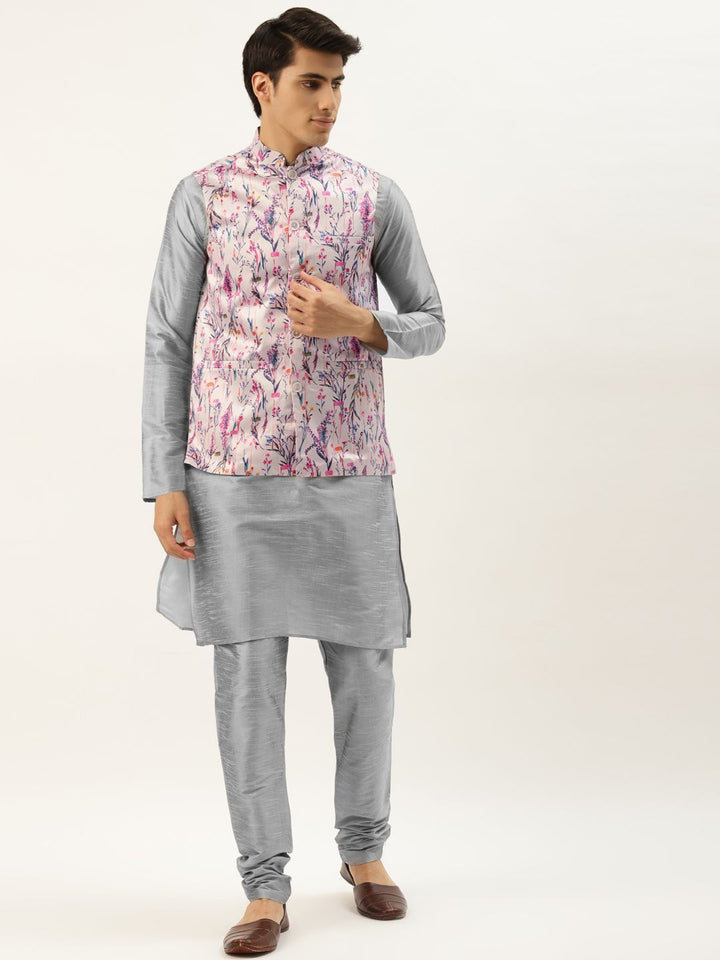 SOJANYA Kurta Kelabu Lelaki dengan Jaket Churidar & Nehru