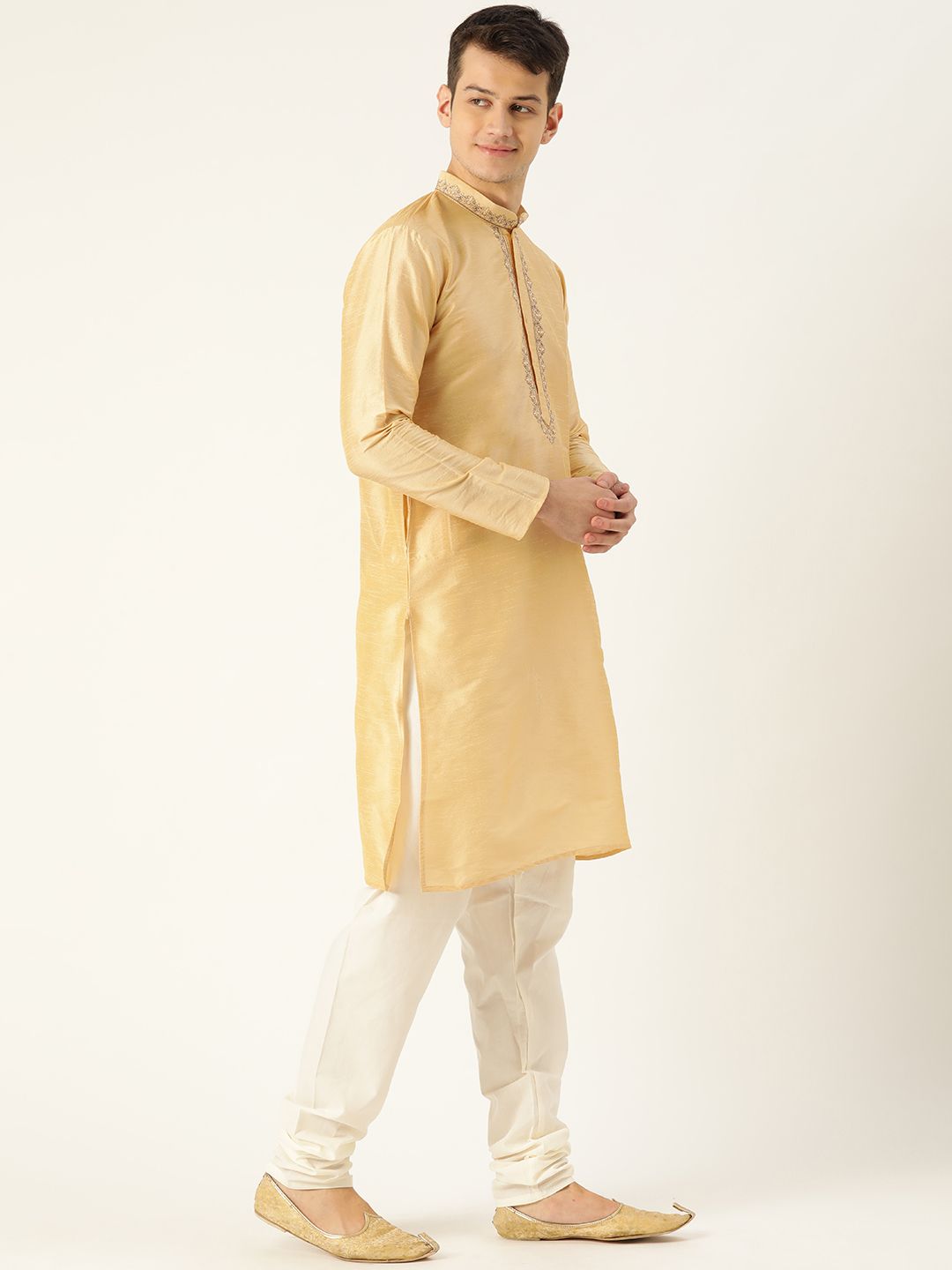 SOJANYA Men Beige Yoke Design Straight Kurta