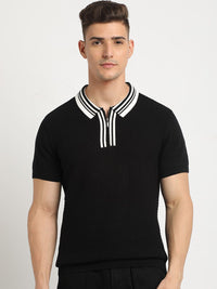 THE BEAR HOUSE Self Design Polo Collar Cotton T-shirt
