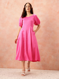 all about you Sweetheart Neck Puff Sleeves Satin Fit & Flare Midi Dress
