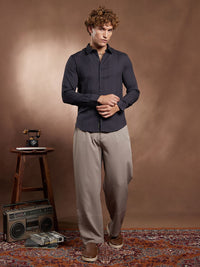 Campus Sutra Comfort Tactile-Panel Self Design Regular Fit Casual Shirt