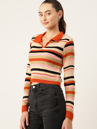 DressBerry Acrylic Shirt Collar Striped Pullover