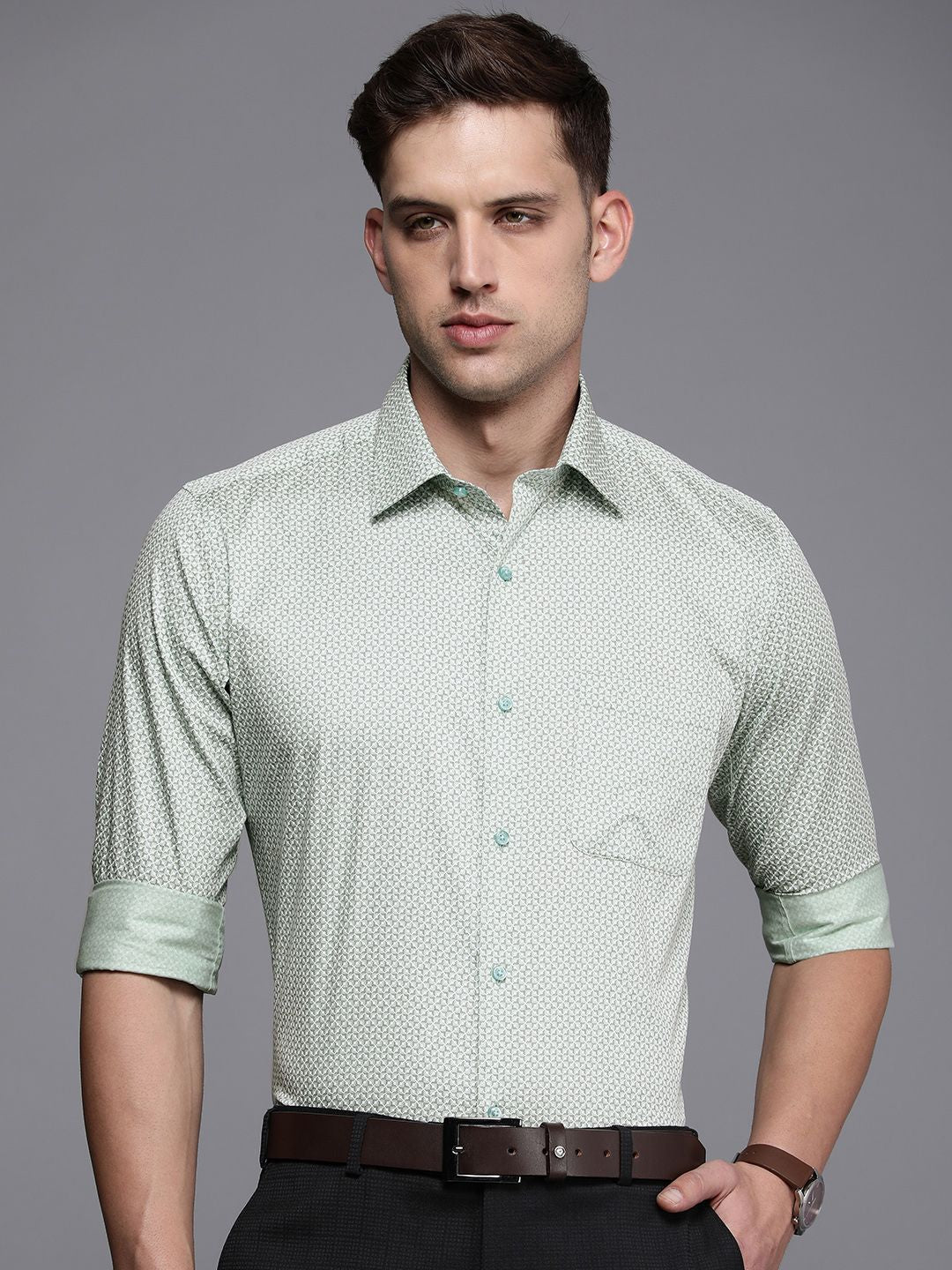 Raymond Slim Fit Geometric Printed Pure Cotton Formal Shirt