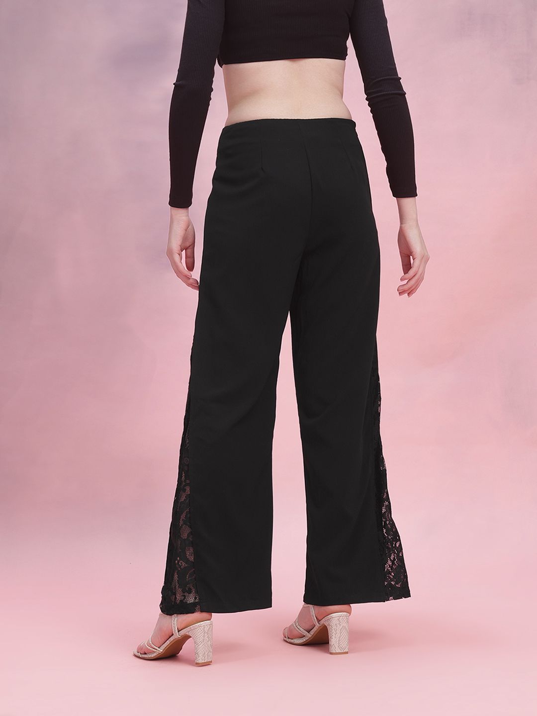 DressBerry Women Flared Trousers with Lace-Detail