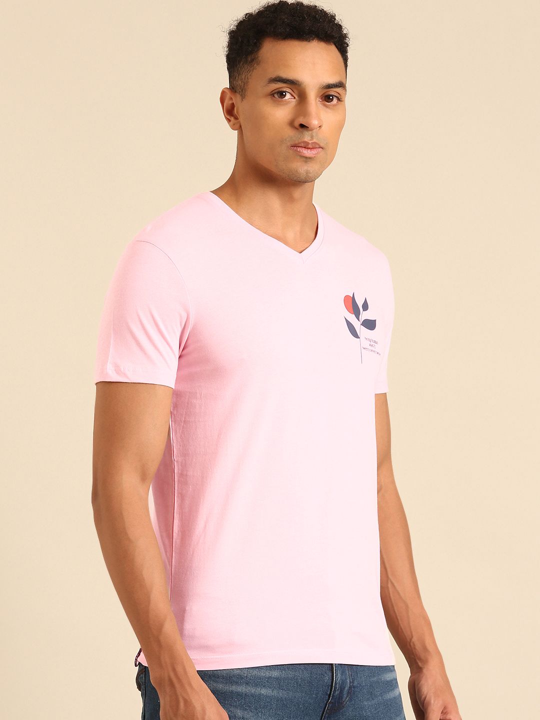 Being Human V-Neck Pure Cotton T-shirt with Minimal Print