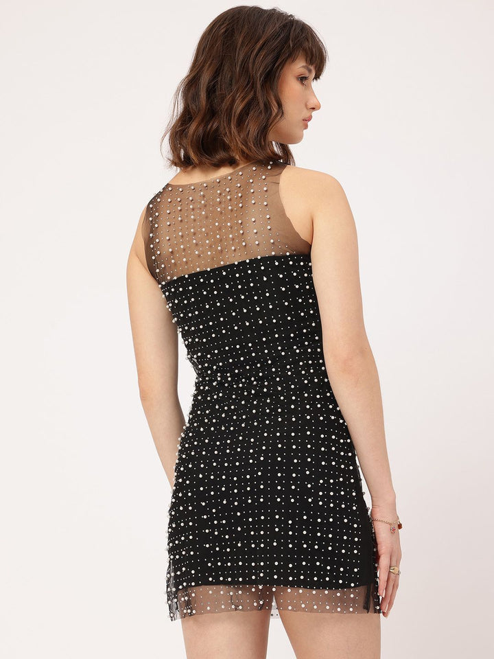 DressBerry Glimmer Generation Beaded Sheer Mini Bodycon Dress