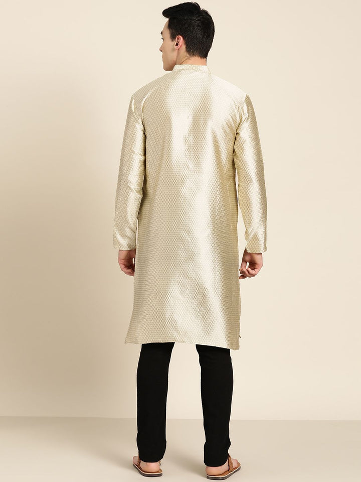 SOJANYA Men Beige Woven Design Straight Kurta