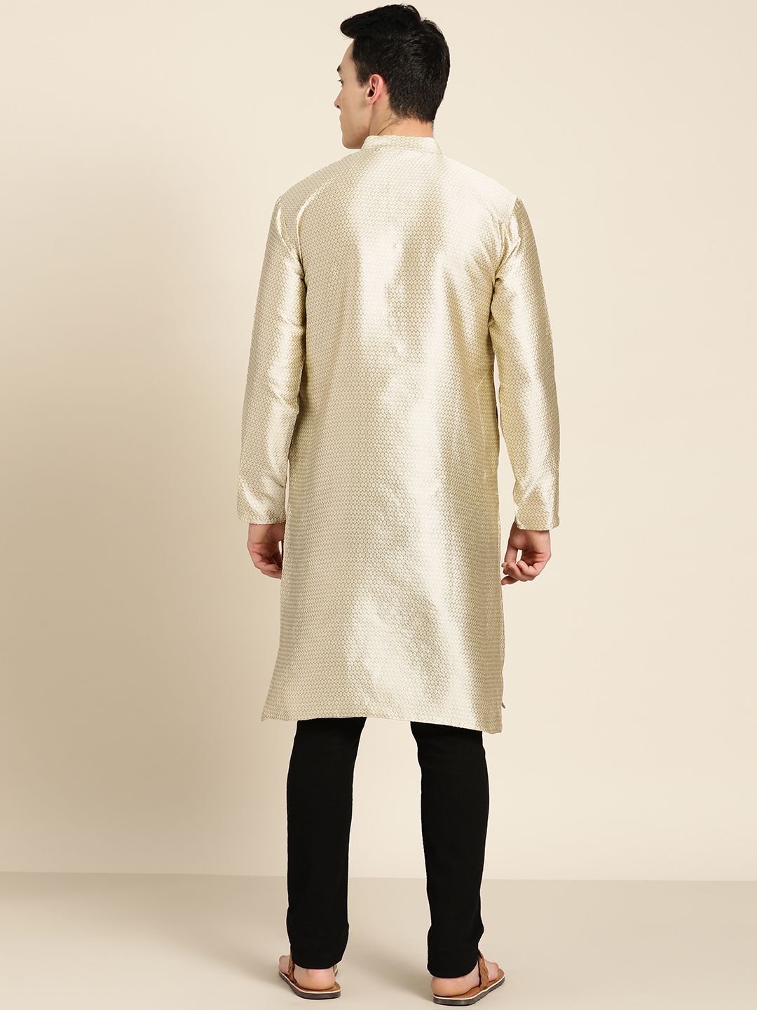 SOJANYA Men Beige Woven Design Straight Kurta
