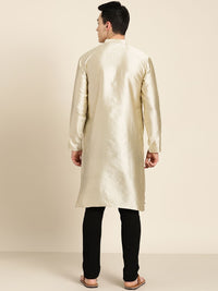 SOJANYA Men Beige Woven Design Straight Kurta