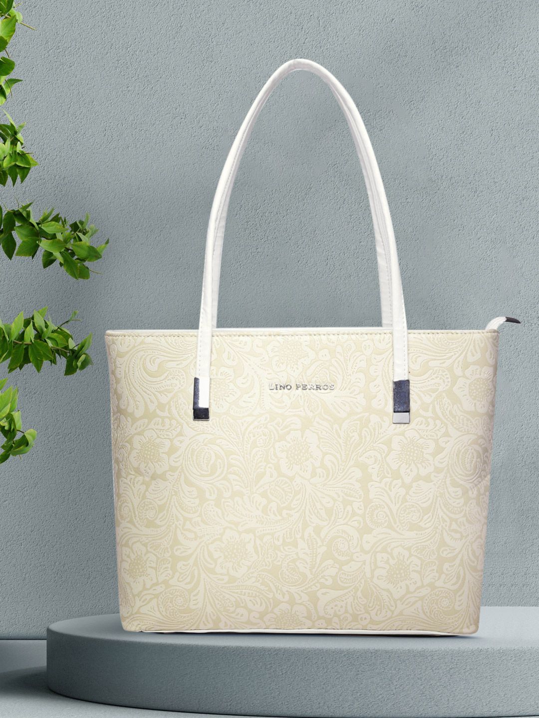Lino Perros Cream-Coloured Self Design Shoulder Bag