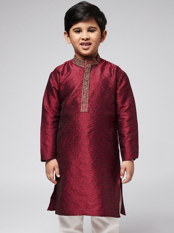 SOJANYA Boys Maroon Ethnic Motifs Thread Work Kurta