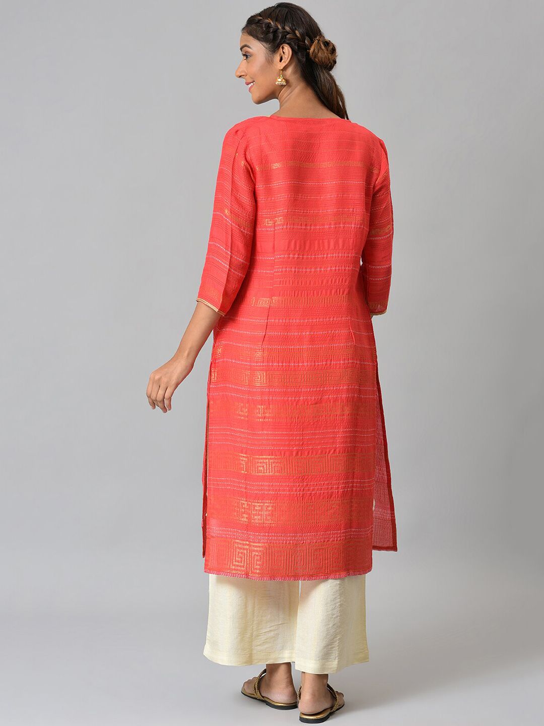 AURELIA Women Red Ethnic Motifs Layered Thread Work Kurta with Palazzos & Jacket