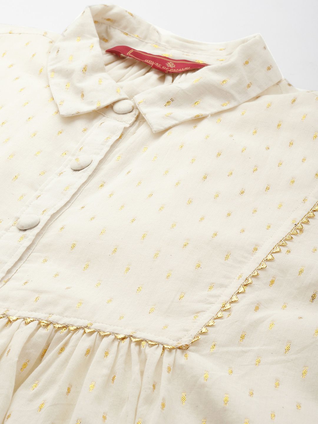 House of Pataudi Geometric Woven Design Shirt Collar Gotta Patti Detail Jashn A-Line Kurta