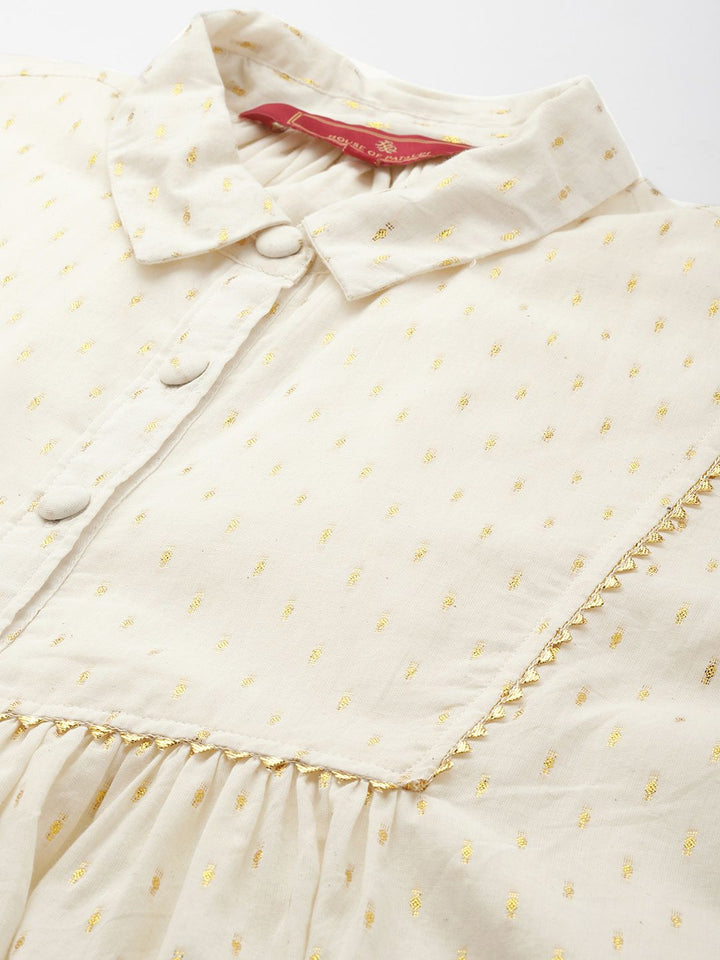 House of Pataudi Geometric Woven Design Shirt Collar Gotta Patti Detail Jashn A-Line Kurta