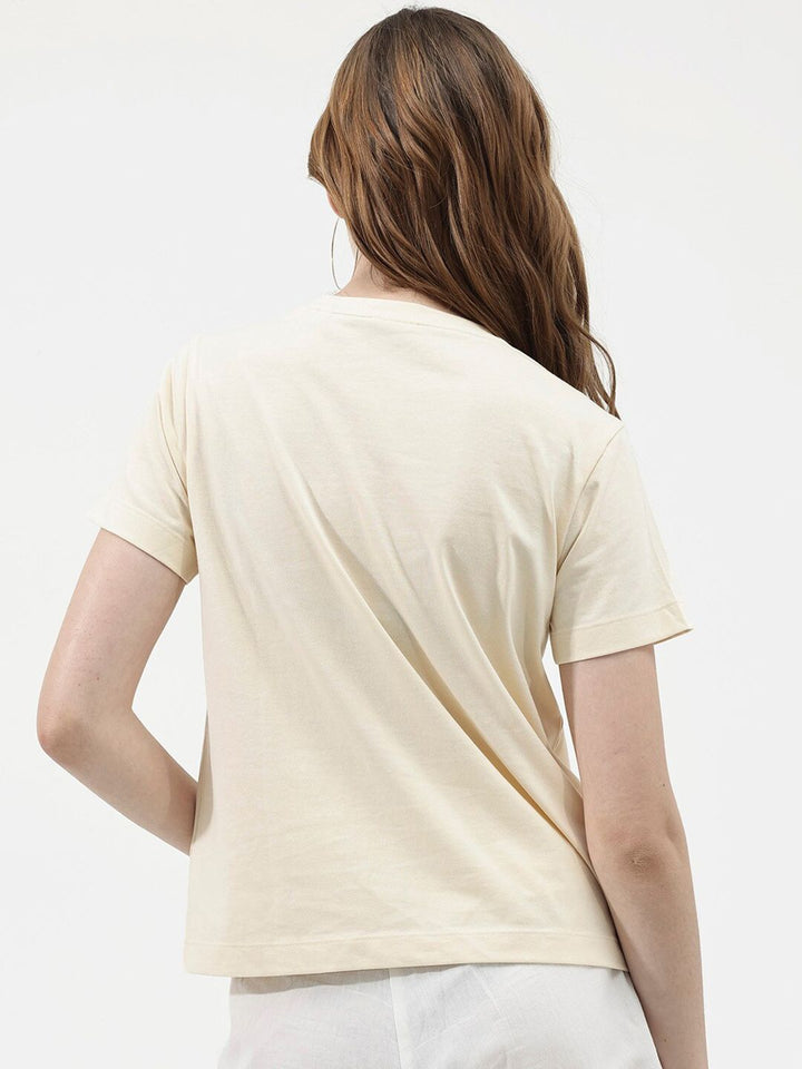 RAREISM Round Neck Typography Printed Drop-Shoulder Sleeves Cotton T-shirt