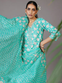 Libas Floral Printed V-Neck Thread Work Kurta With Trousers & Dupatta