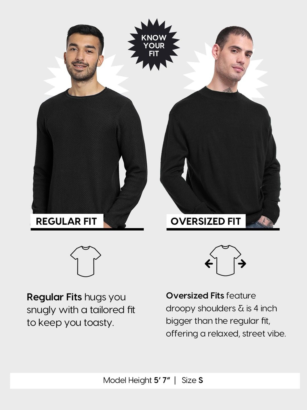 Bewakoof Men Jet Black ICON Typography Oversized Sweater