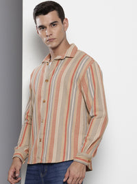 The Indian Garage Co Pure Cotton Striped Drop-Shoulder Sleeves Relaxed Casual Shirt